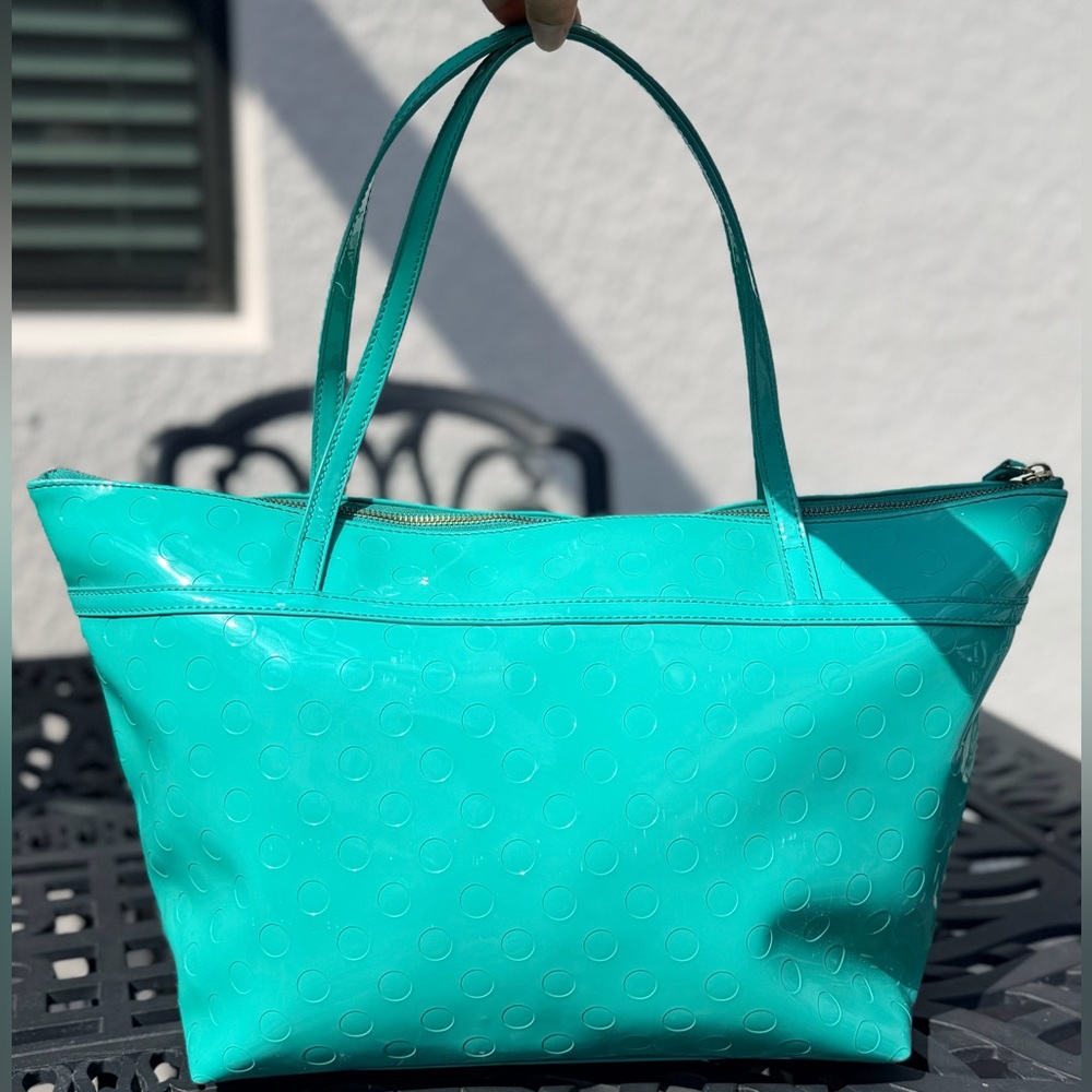 Kate Spade Sophie Camellia Street Teal Tote w Gold Hardware & Matching Cherries - Picture 10 of 17